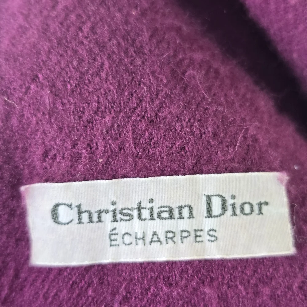 Christian Dior Women Elegant Purple Shawl Scarf Fringe Luxury